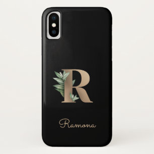 Elegant Botanical Monogram Gold Letter R iPhone X Case