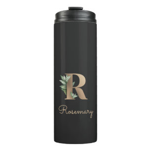 Elegant Botanical Monogram Gold Letter R Thermal Tumbler