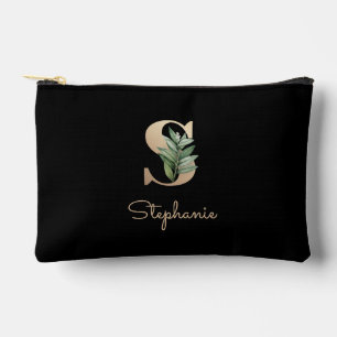 Elegant Botanical Monogram Gold Letter S Accessory Pouch