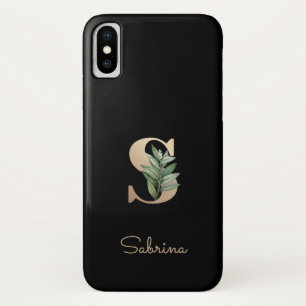 Elegant Botanical Monogram Gold Letter S iPhone X Case