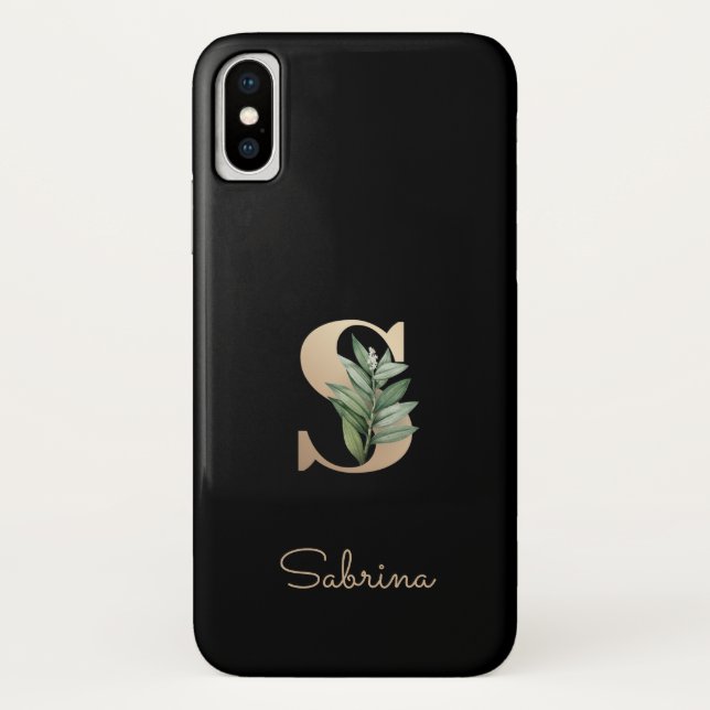 Elegant Botanical Monogram Gold Letter S Case-Mate iPhone Case (Back)