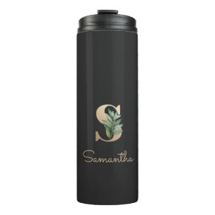 Elegant Botanical Monogram Gold Letter S Thermal Tumbler