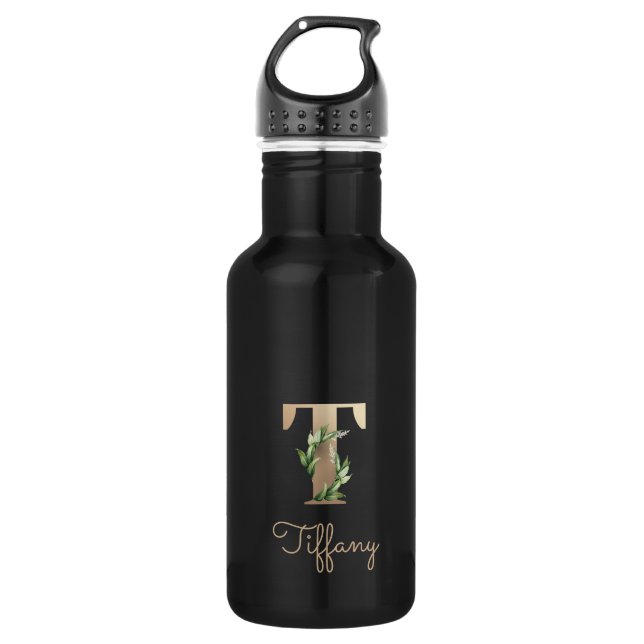 Elegant Botanical Monogram Gold Letter T  532 Ml Water Bottle (Front)