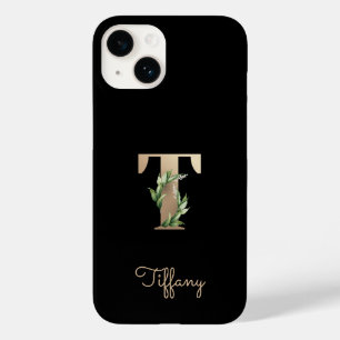 Elegant Botanical Monogram Gold Letter T Case-Mate iPhone 14 Case