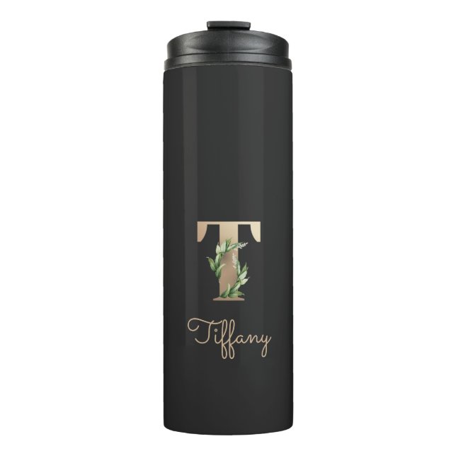 Elegant Botanical Monogram Gold Letter T  Thermal Tumbler (Front)