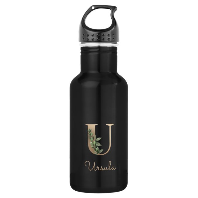 Elegant Botanical Monogram Gold Letter U  532 Ml Water Bottle (Front)