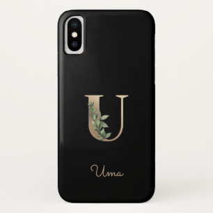 Elegant Botanical Monogram Gold Letter U iPhone X Case
