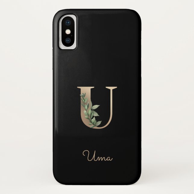 Elegant Botanical Monogram Gold Letter U Case-Mate iPhone Case (Back)