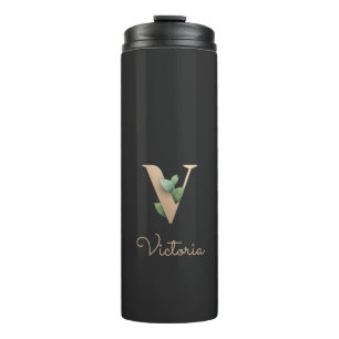 Elegant Botanical Monogram Gold Letter V  Thermal Tumbler
