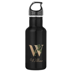 Elegant Botanical Monogram Gold Letter W 532 Ml Water Bottle