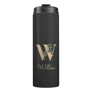 Elegant Botanical Monogram Gold Letter W  Thermal Tumbler