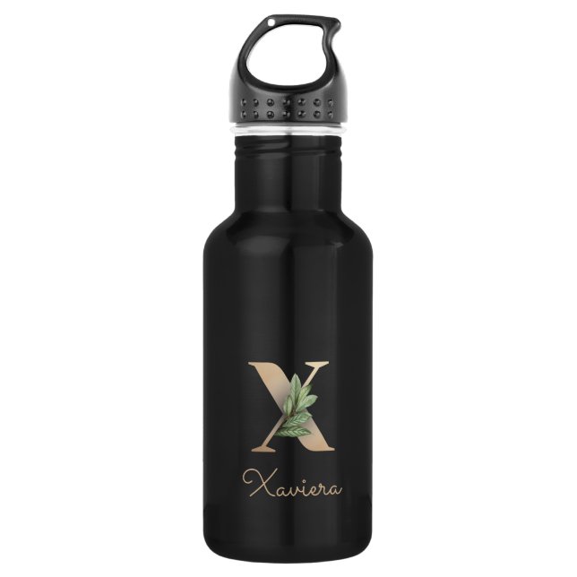 Elegant Botanical Monogram Gold Letter X  532 Ml Water Bottle (Front)
