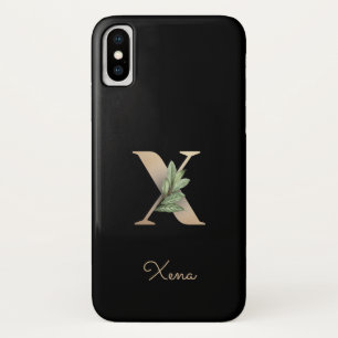 Elegant Botanical Monogram Gold Letter X iPhone X Case