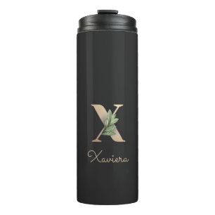 Elegant Botanical Monogram Gold Letter X  Thermal Tumbler