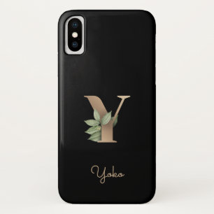Elegant Botanical Monogram Gold Letter Y iPhone X Case