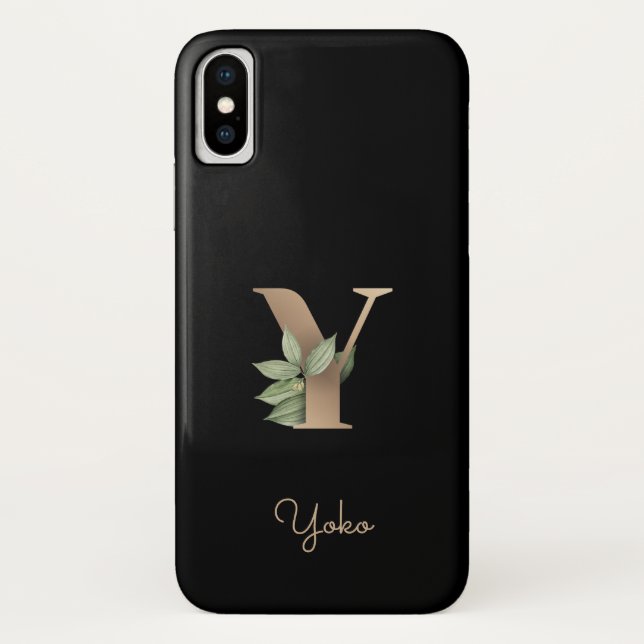 Elegant Botanical Monogram Gold Letter Y Case-Mate iPhone Case (Back)