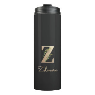 Elegant Botanical Monogram Gold Letter Z Thermal Tumbler