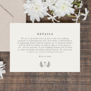 Elegant Botanical Monogram Initial Wedding Details RSVP Card