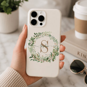 Elegant Botanical Monogram iPhone Case with Name