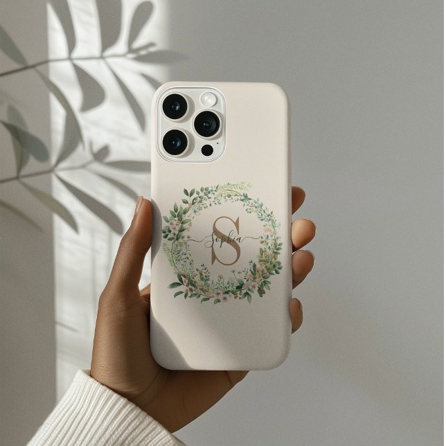 Elegant Botanical Monogram iPhone Case with Name (Creator Uploaded)