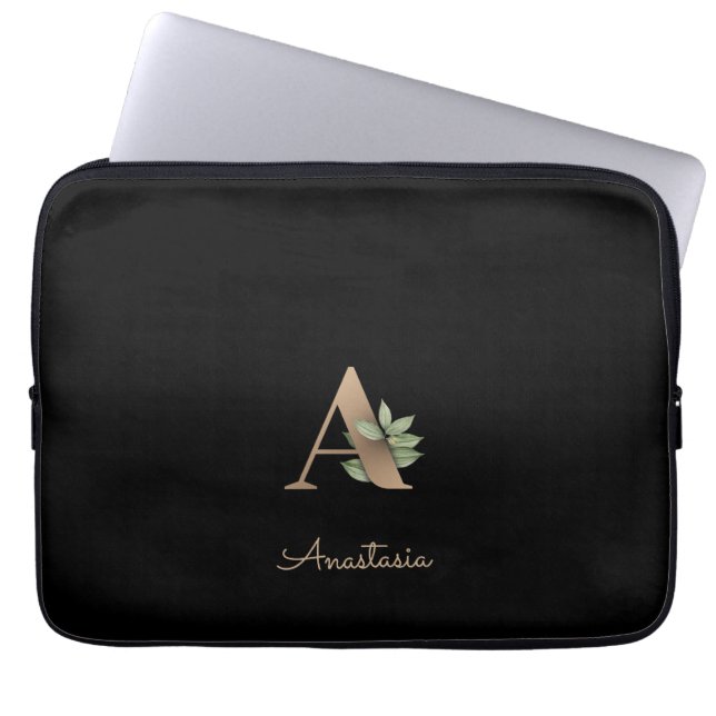 Elegant Botanical Monogram Letter A Laptop Sleeve (Front)