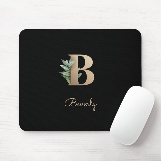Elegant Botanical Monogram Letter B  Mouse Mat (With Mouse)