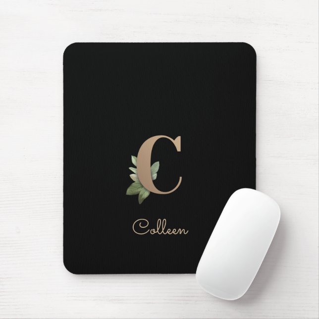 Elegant Botanical Monogram Letter C  Mouse Mat (With Mouse)
