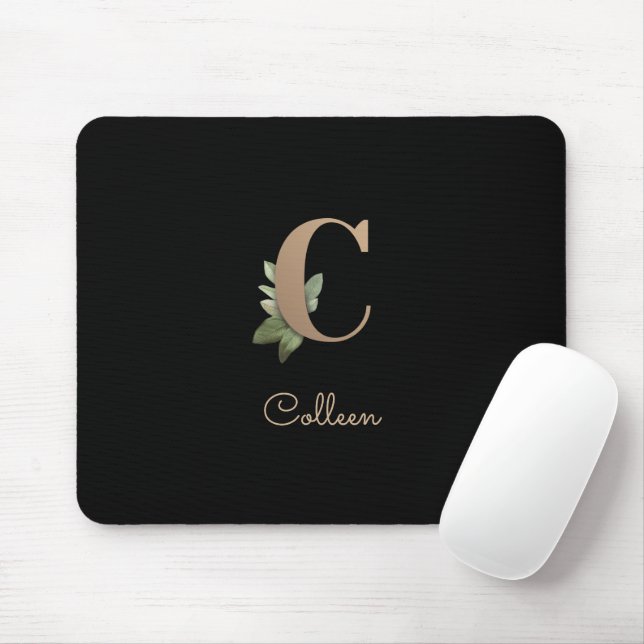 Elegant Botanical Monogram Letter C  Mouse Mat (With Mouse)