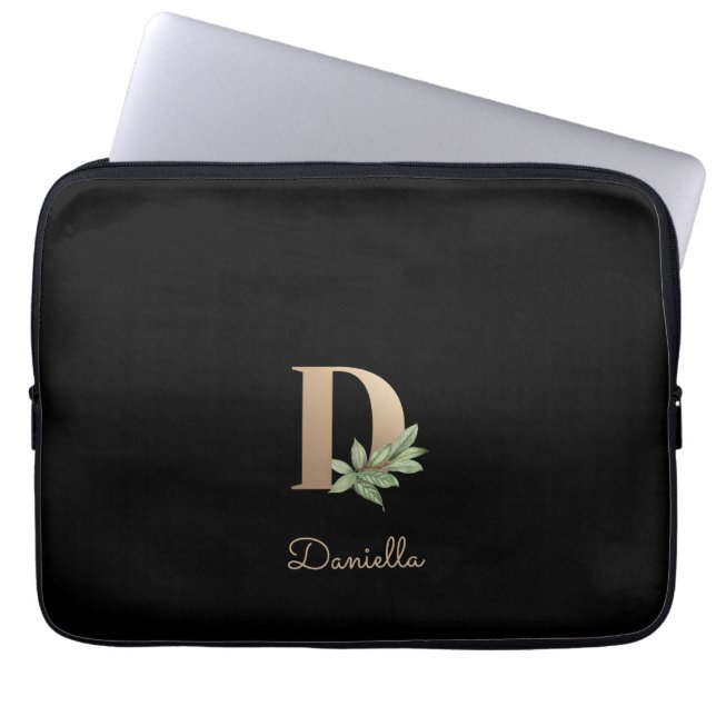 Elegant Botanical Monogram Letter D Laptop Sleeve (Front)