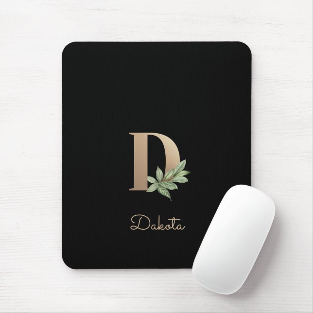 Elegant Botanical Monogram Letter D  Mouse Mat (With Mouse)