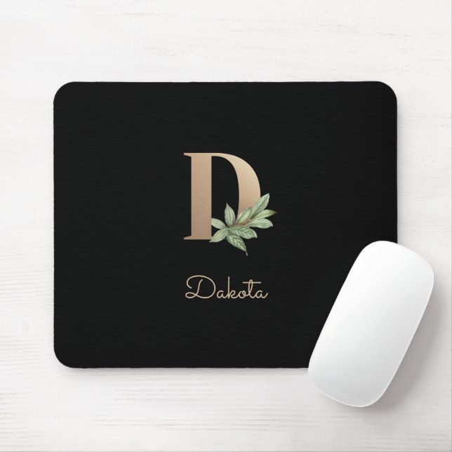 Elegant Botanical Monogram Letter D  Mouse Mat (With Mouse)