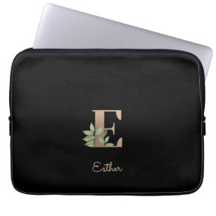 Elegant Botanical Monogram Letter E Laptop Sleeve