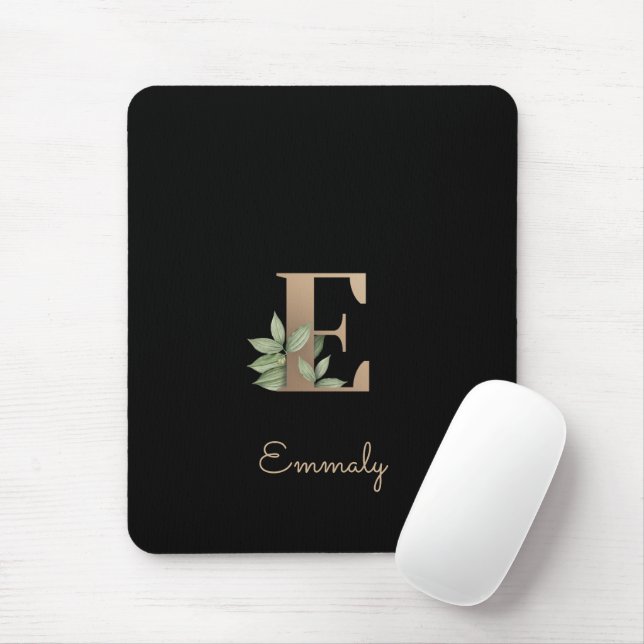 Elegant Botanical Monogram Letter E  Mouse Mat (With Mouse)