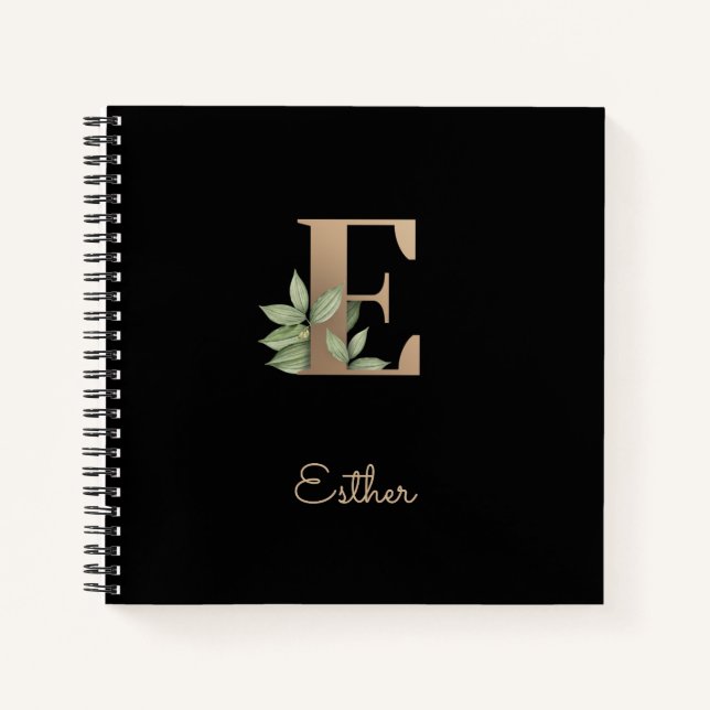 Elegant Botanical Monogram Letter E  Notebook (Front)
