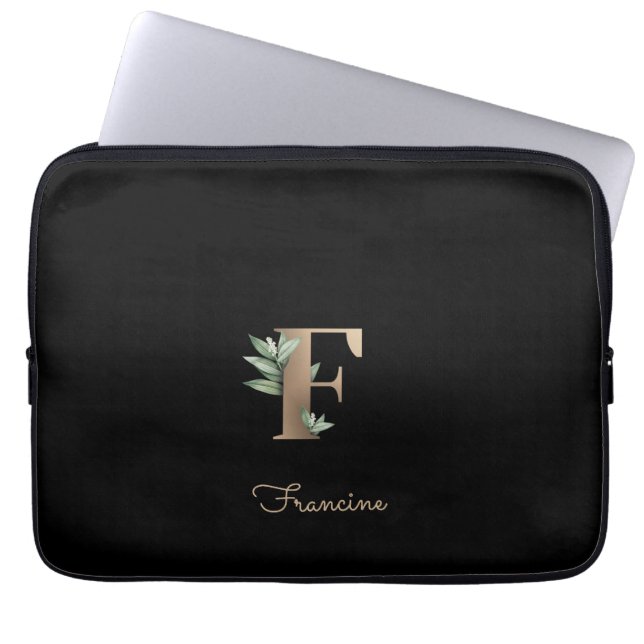 Elegant Botanical Monogram Letter F Laptop Sleeve (Front)