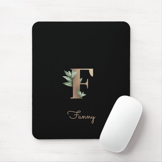 Elegant Botanical Monogram Letter F  Mouse Mat (With Mouse)