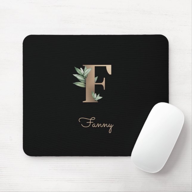 Elegant Botanical Monogram Letter F  Mouse Mat (With Mouse)
