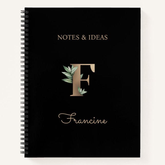 Elegant Botanical Monogram Letter F  Notebook (Front)