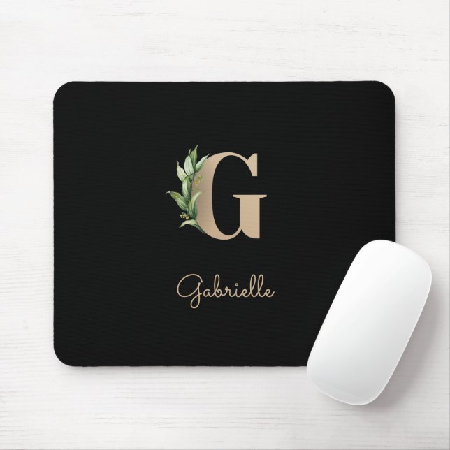 Elegant Botanical Monogram Letter G  Mouse Mat (With Mouse)