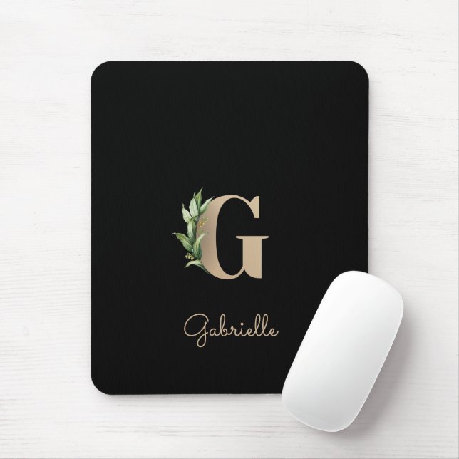 Elegant Botanical Monogram Letter G  Mouse Mat (With Mouse)