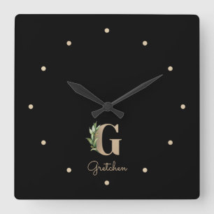Elegant Botanical Monogram Letter G Square Wall Clock