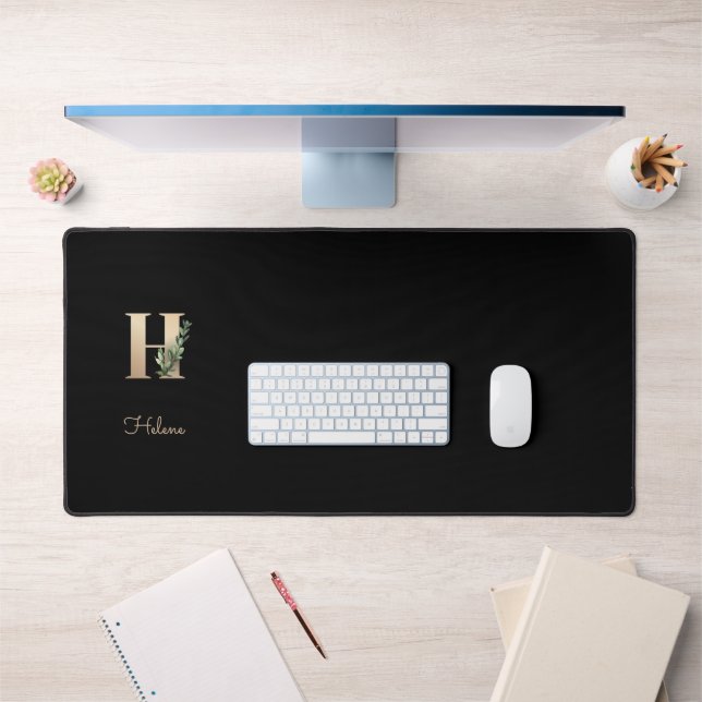 Elegant Botanical Monogram Letter H  Desk Mat (Office 1)