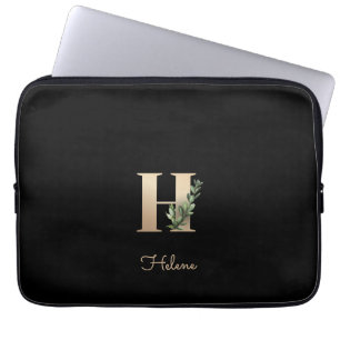 Elegant Botanical Monogram Letter H Laptop Sleeve