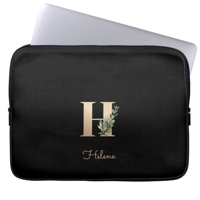 Elegant Botanical Monogram Letter H Laptop Sleeve (Front)