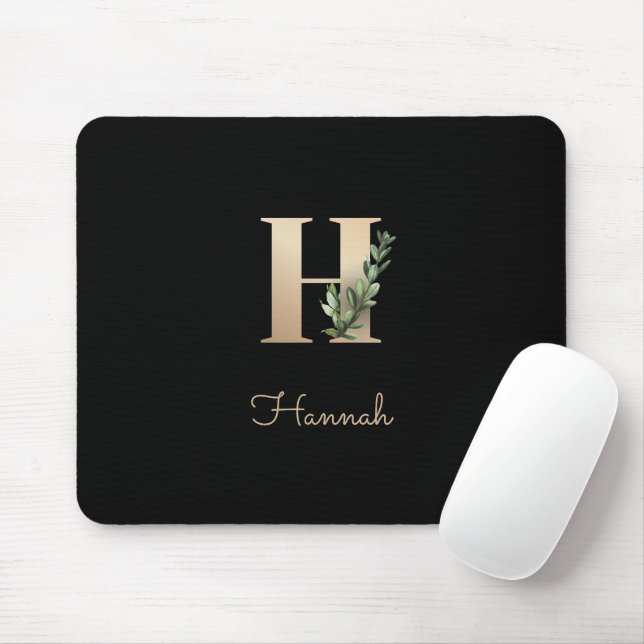 Elegant Botanical Monogram Letter H  Mouse Mat (With Mouse)