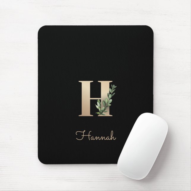 Elegant Botanical Monogram Letter H  Mouse Mat (With Mouse)
