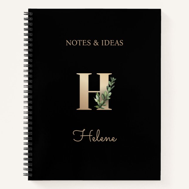 Elegant Botanical Monogram Letter H  Notebook (Front)