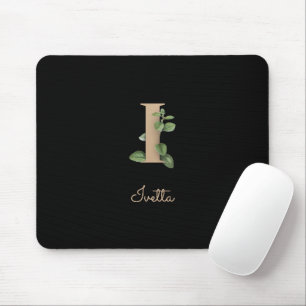 Elegant Botanical Monogram Letter I Mouse Mat
