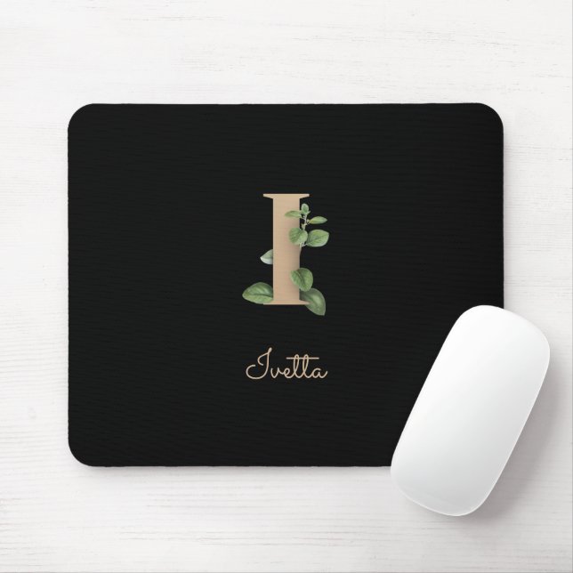 Elegant Botanical Monogram Letter I  Mouse Mat (With Mouse)