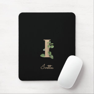Elegant Botanical Monogram Letter I Mouse Mat